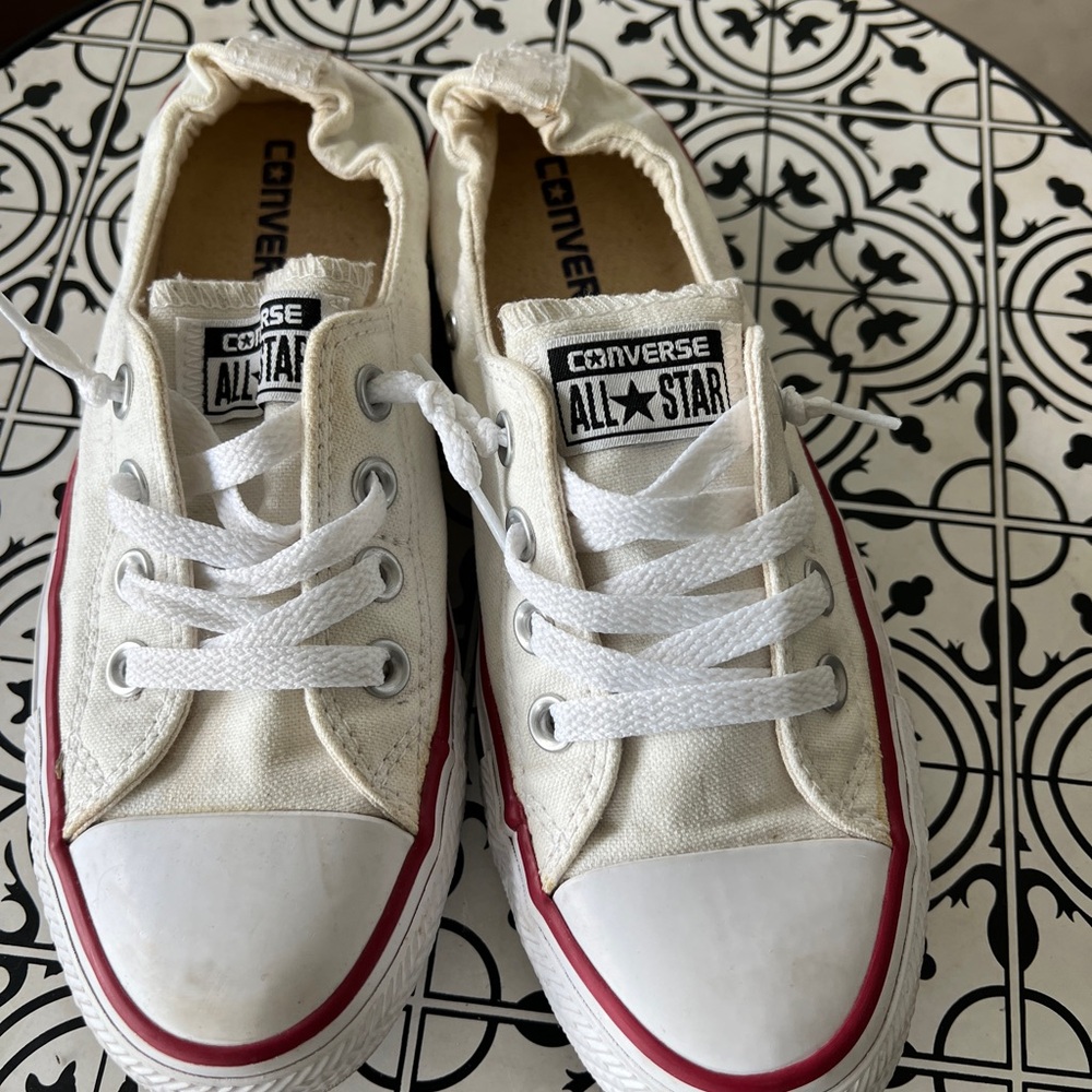 Converse All Star Cream Canvas Sneakers with Red Accents